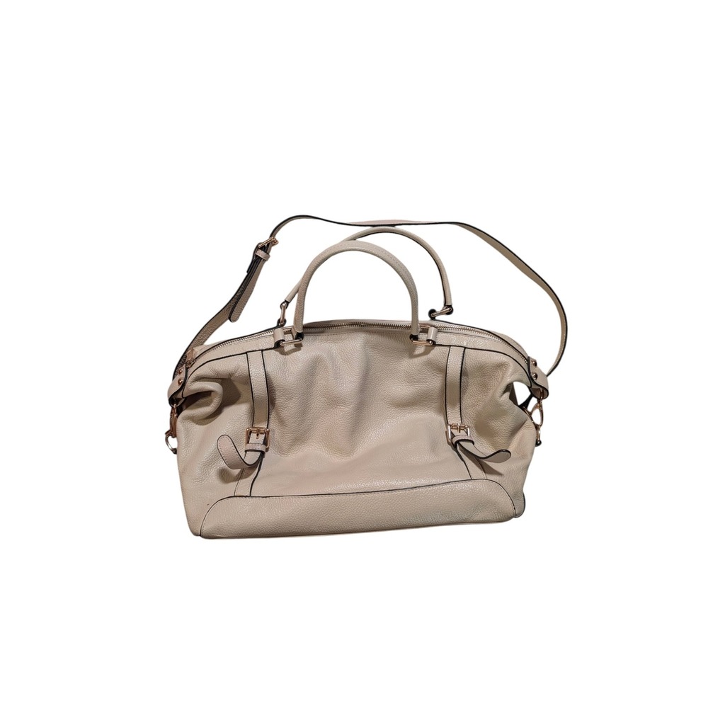 Ora Delphine Cream Pebbled Leather Satchel Crossbody Handbag Gold Hardware